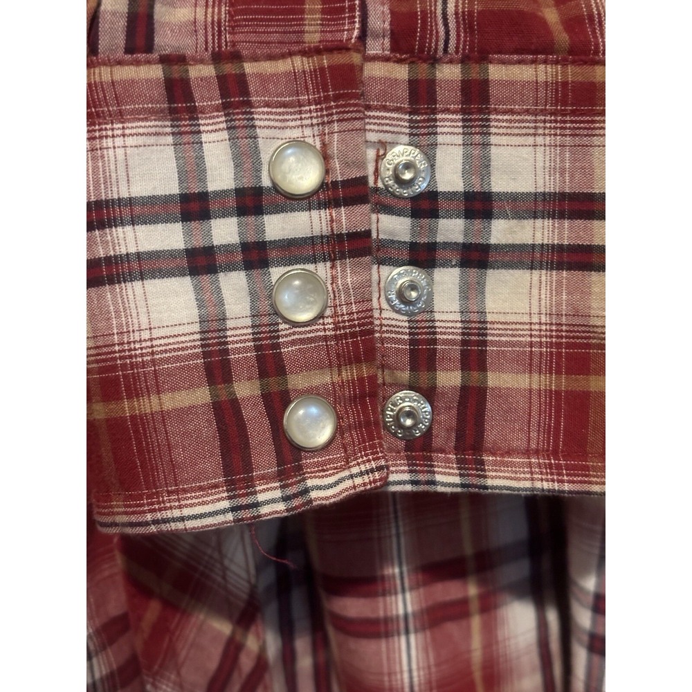 Wrangler Cowboy Red Plaid Button Up Shirt Pearl Snap Western Wear‎ Mens Medium - Picture 9 of 10